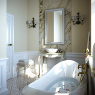 Ванная комната с белыми стеновыми панелями