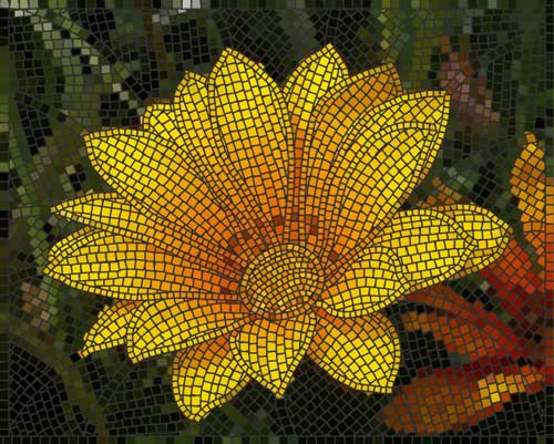 Панно из мозаики с желтым цветком Панно из мозаики с желтым цветком